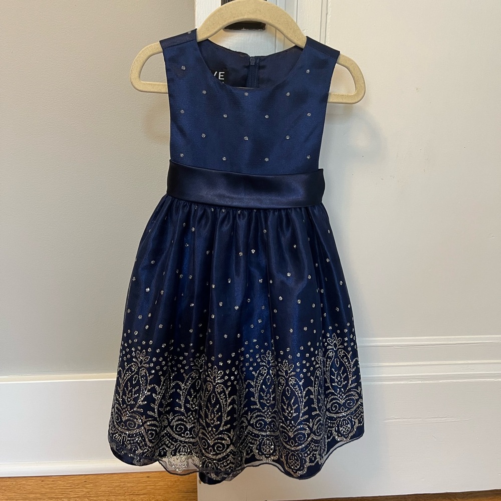 Navy party dress with silver glitter design 3T
